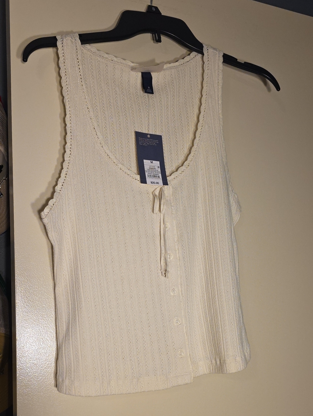 Universal Thread Cream Ribbed Button-Front Tank with Tie - Picture 2 of 7